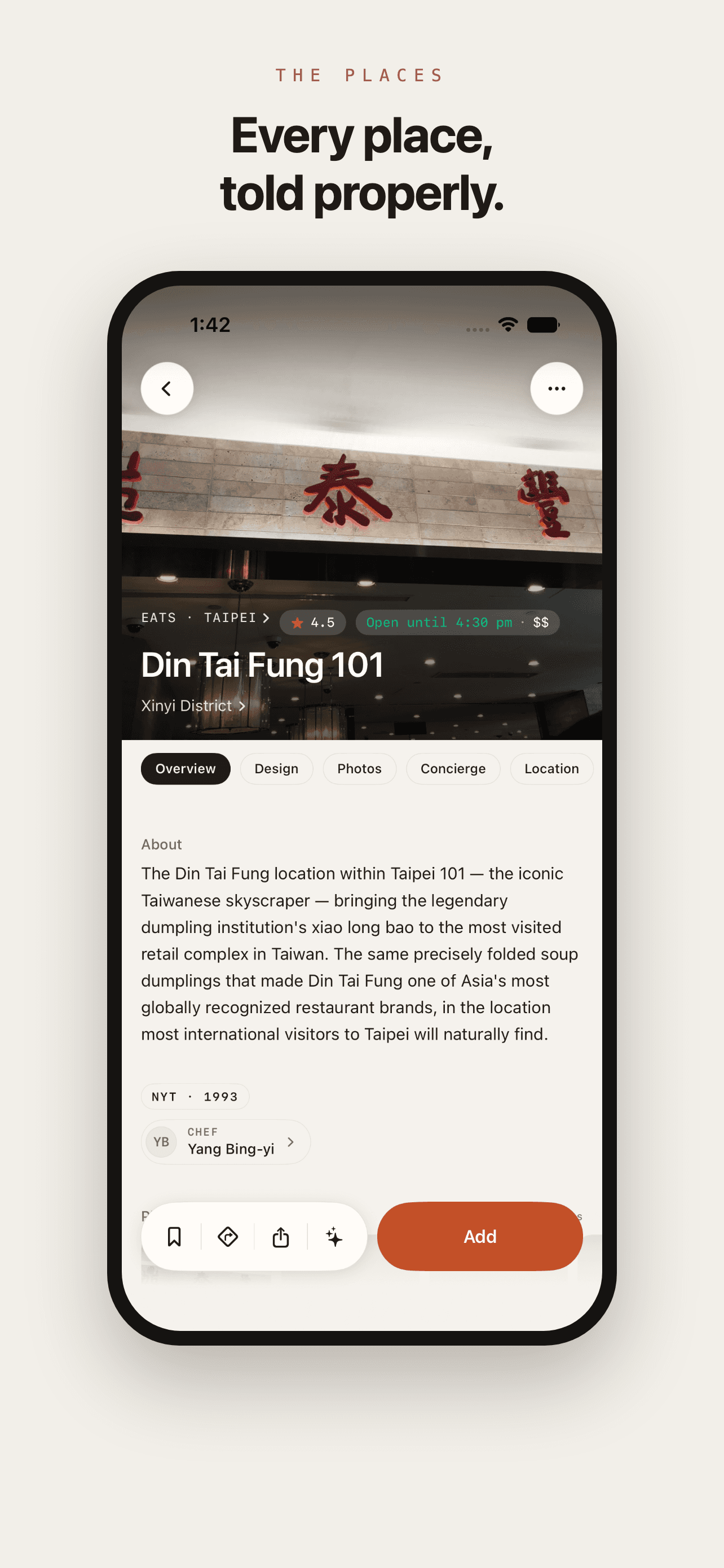 Urban Manual place detail screen for a Taipei restaurant